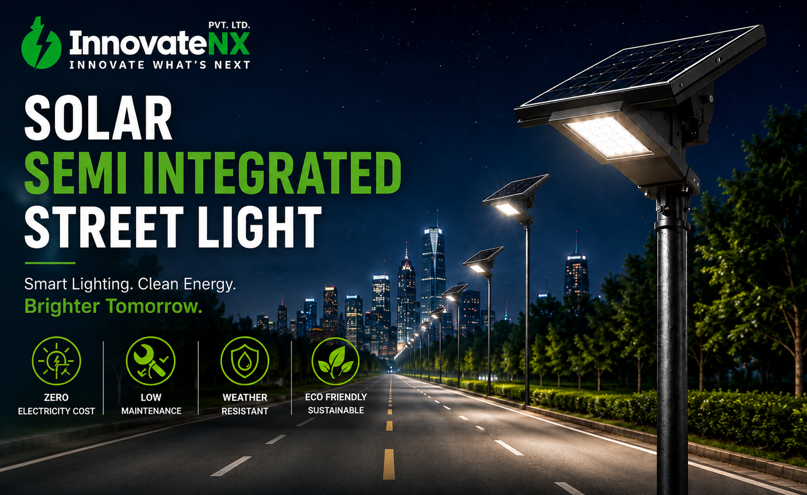 Solar Semi Integrated Street Light for Smart Outdoor Lighting