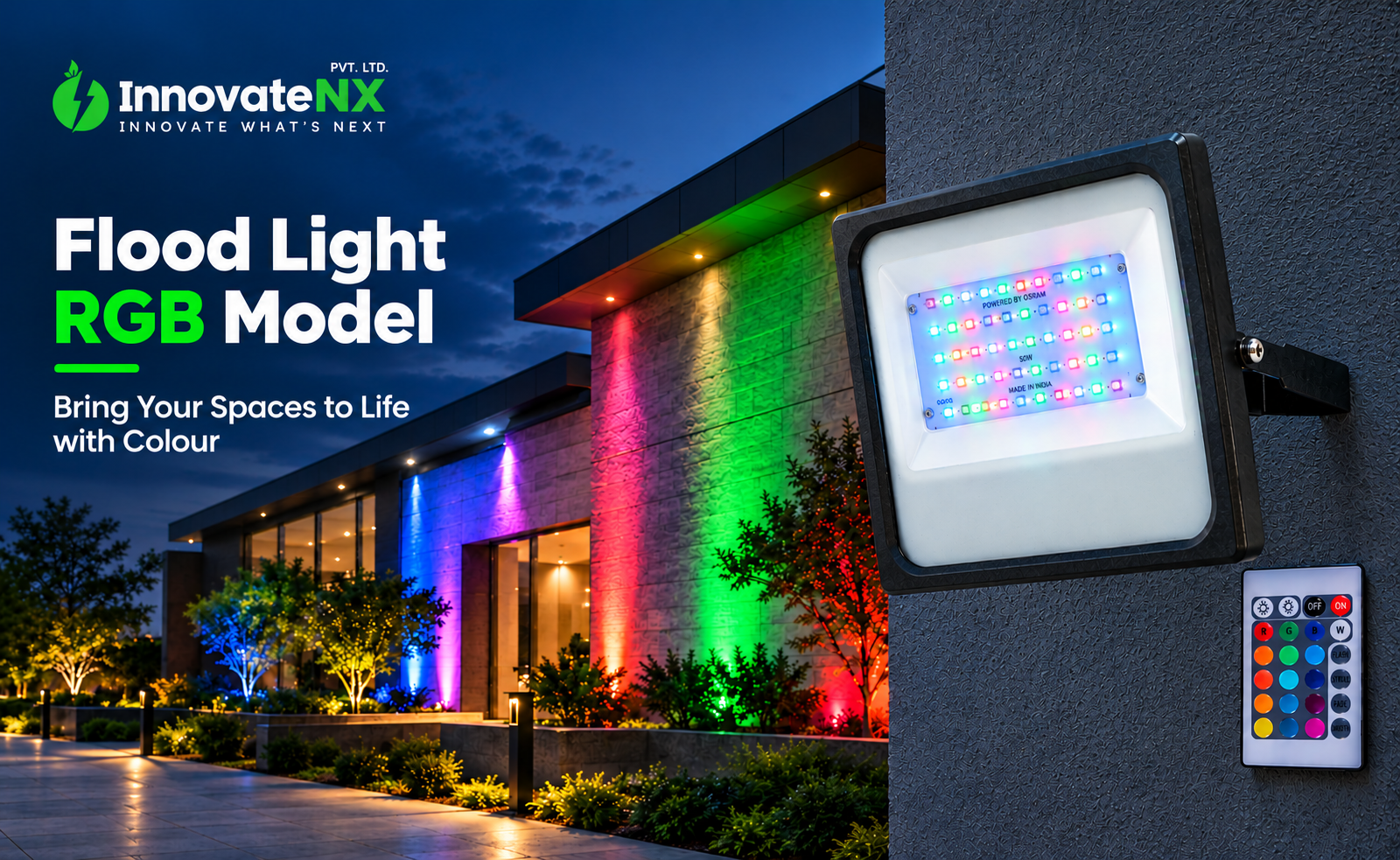 InnovateNX Flood Light RGB Model: Smart, Colourful Outdoor Lighting